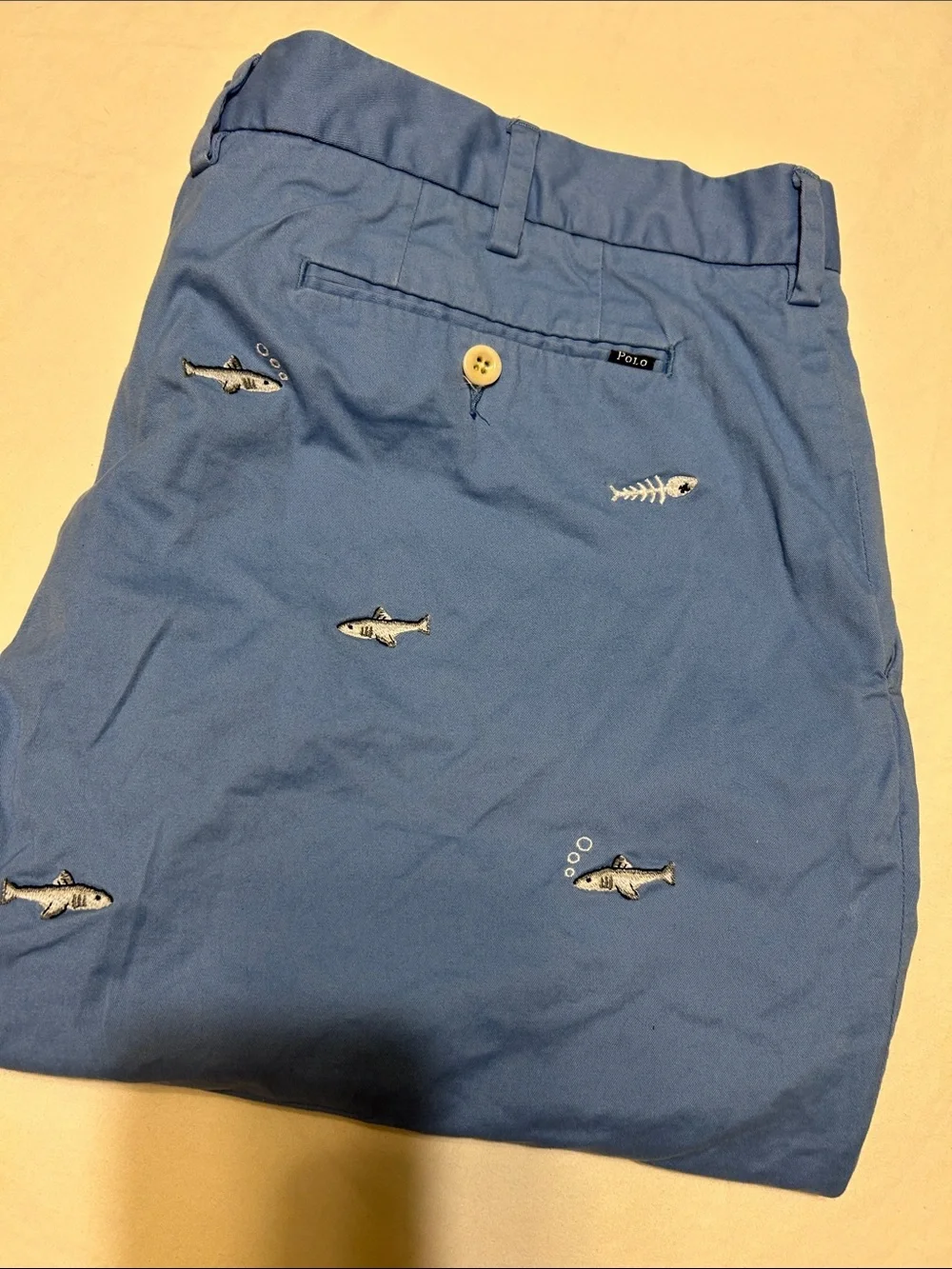 Polo by Ralph Lauren Light Blue Embroidered Fish Flat Front Shorts